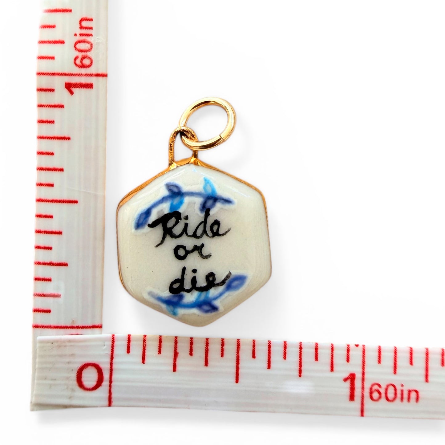 "Ride or Die” Black & Blue Hexagon Charm