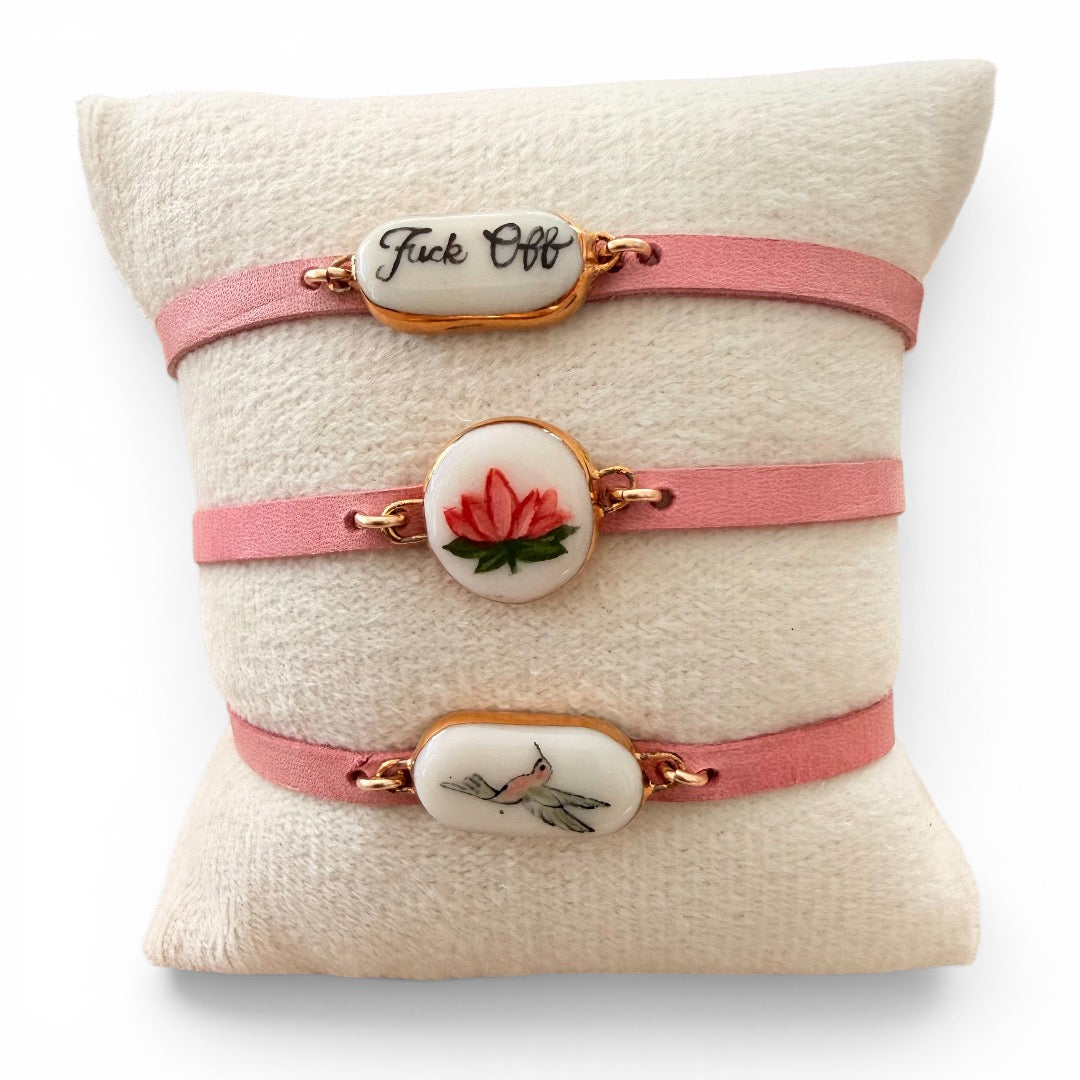 Adjustable Pink Leather Charm Bracelet