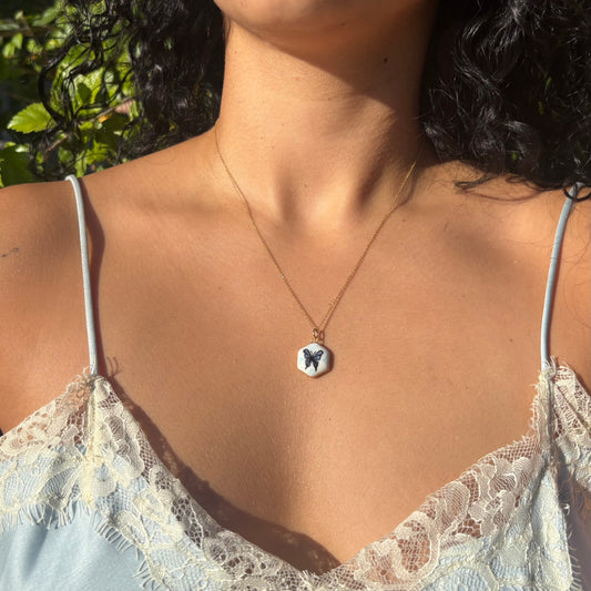 Blue Butterfly Hexagon Charm