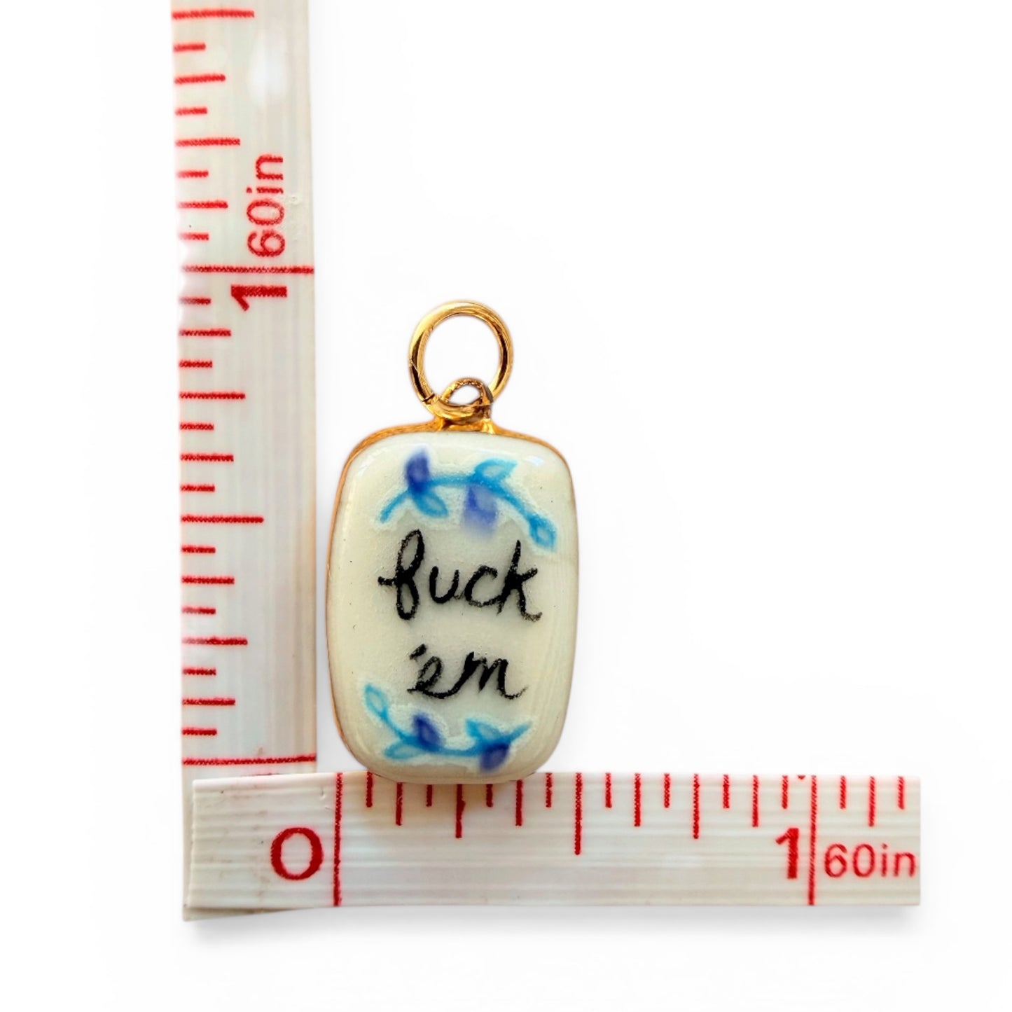 Old English, White Heart, "Fuck 'Em" Floral Charm Necklace