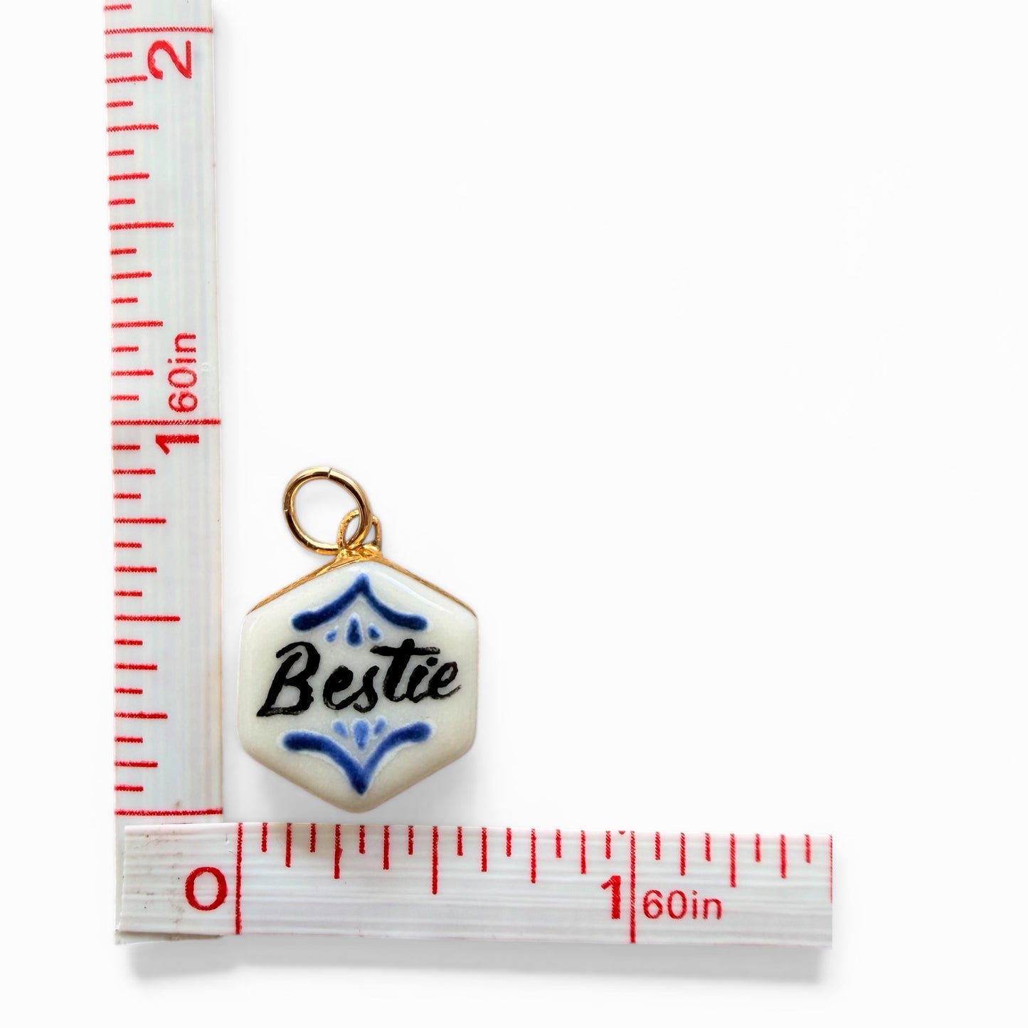 Navy Heart, “Bestie”, White Evil Eye Charm Necklace