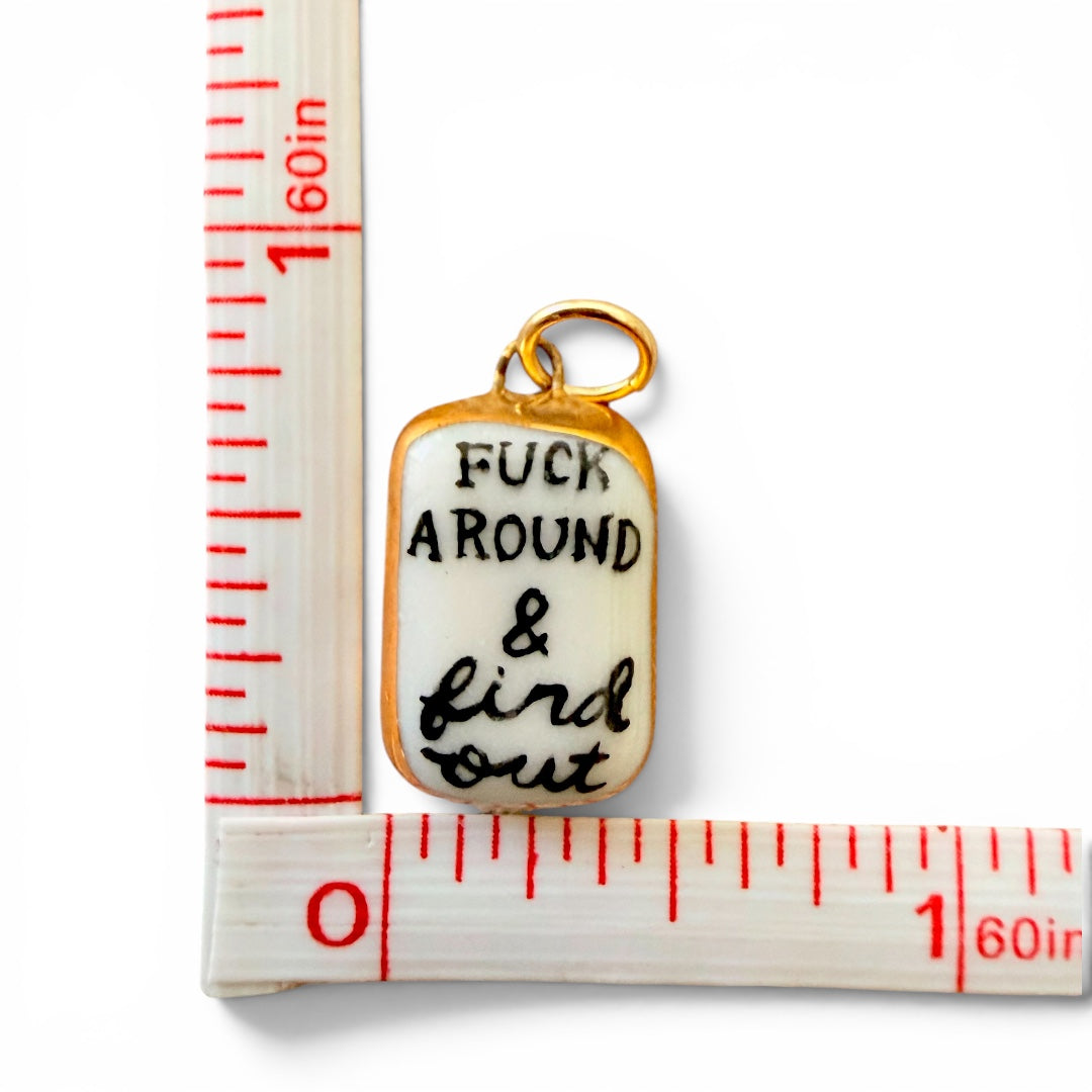 Black Lightning Bolt, Longhorn, "Fuck Around" Charm Necklace
