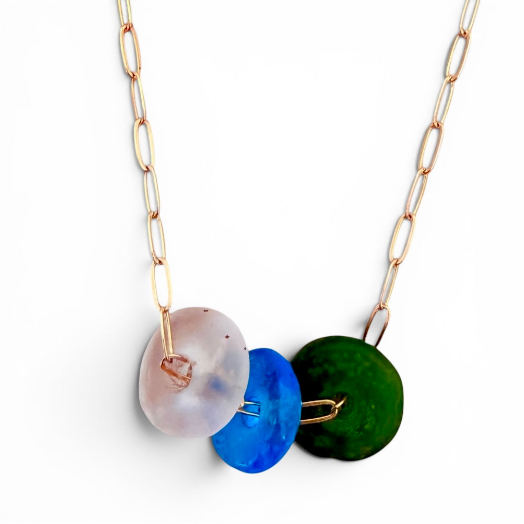 Recycled Glass Gold Filled Paperclip Chain Necklace