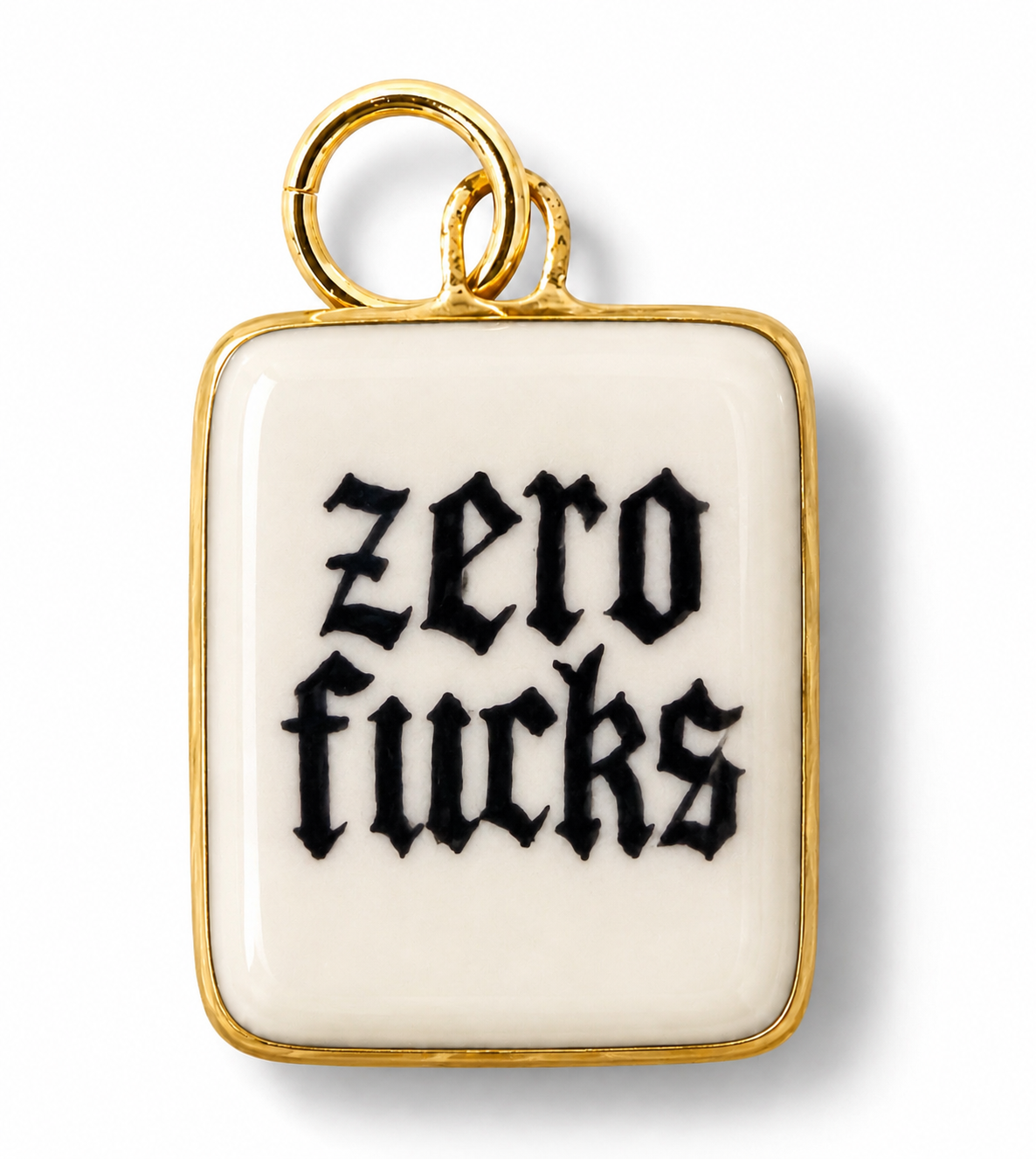 “Zero Fucks” Old English Square Charm
