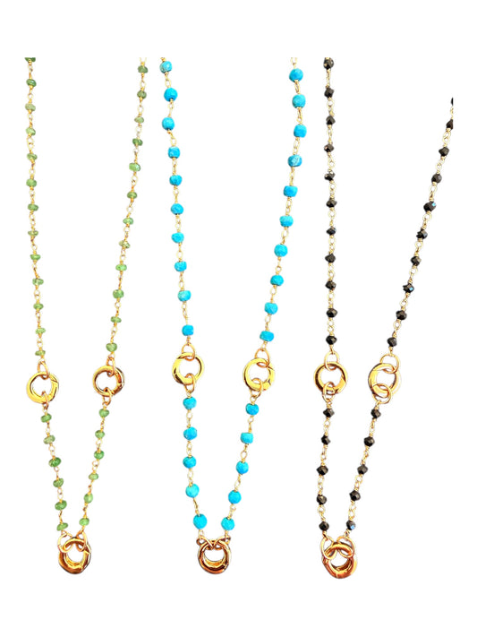 Wire Wrap Gemstone Three Charm Holder Necklace w/ Extender