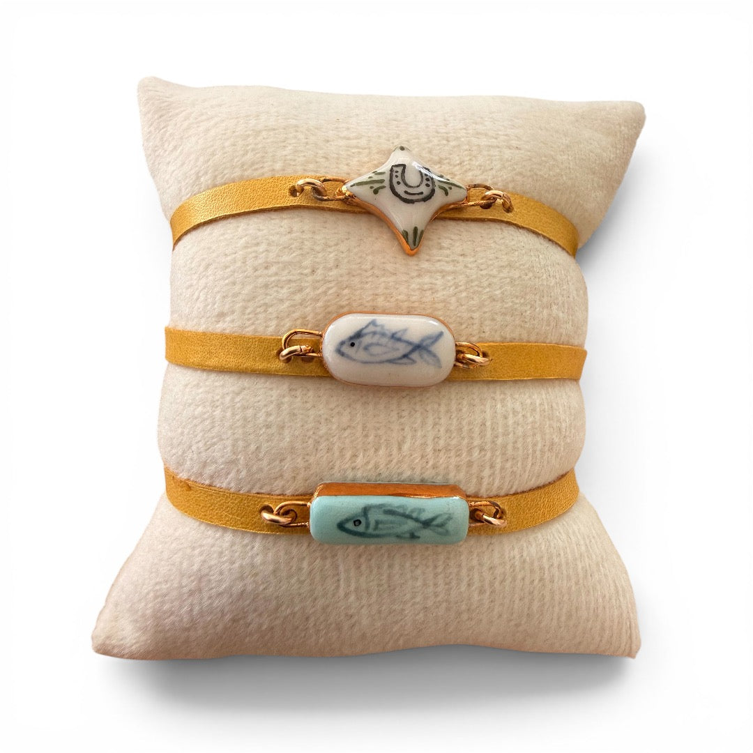 Adjustable Yellow Leather Charm Bracelet