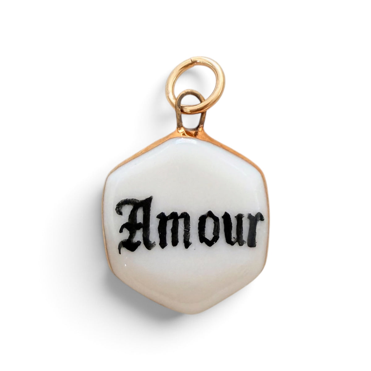 “Amour” Old English Hexagon Charm