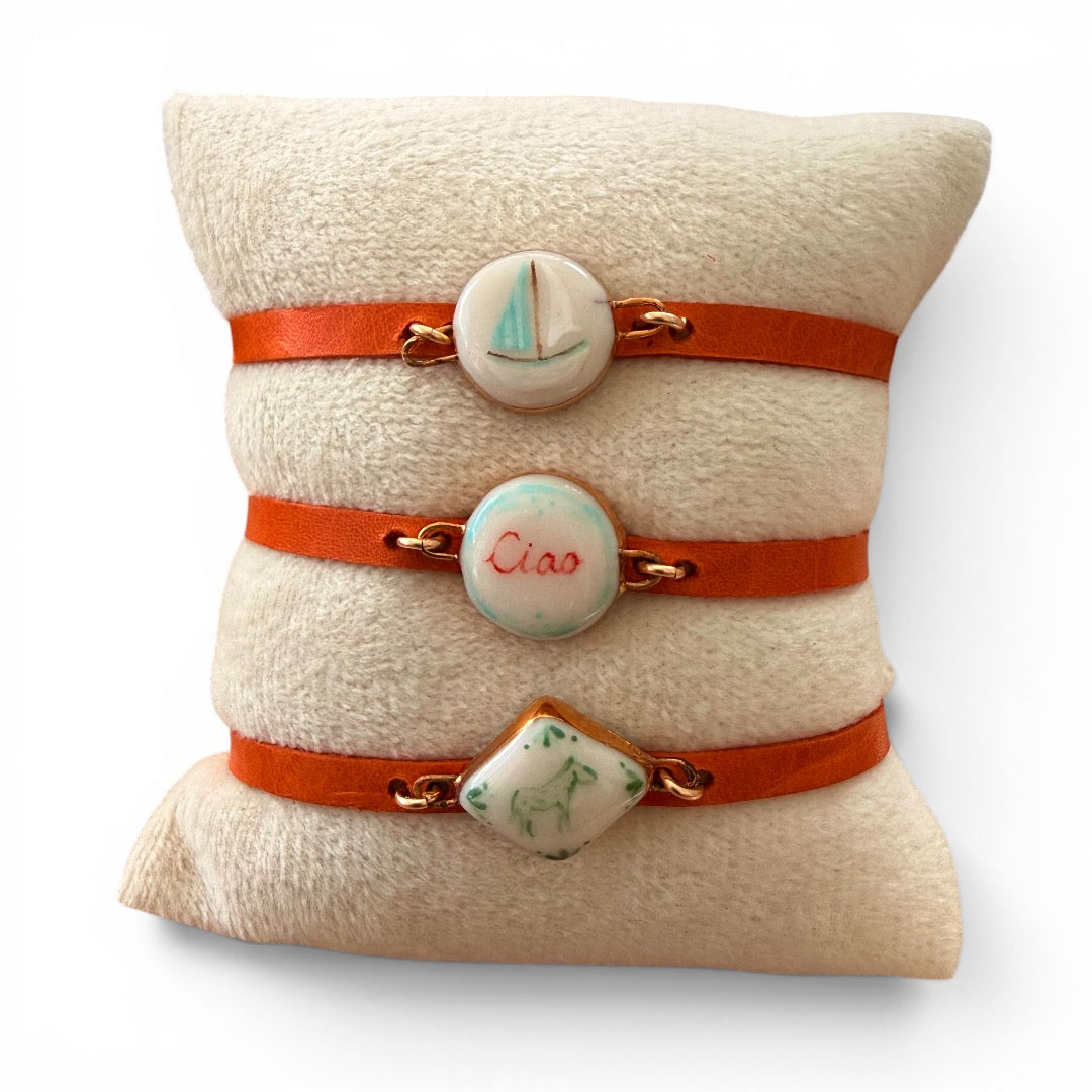 Adjustable Orange Leather Charm Bracelet