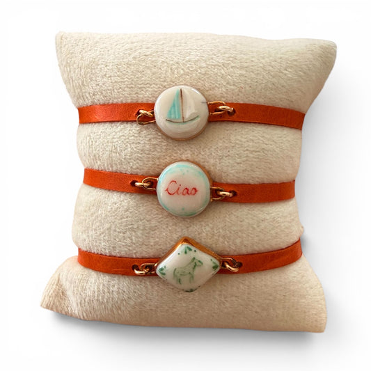 Adjustable Orange Leather Charm Bracelet