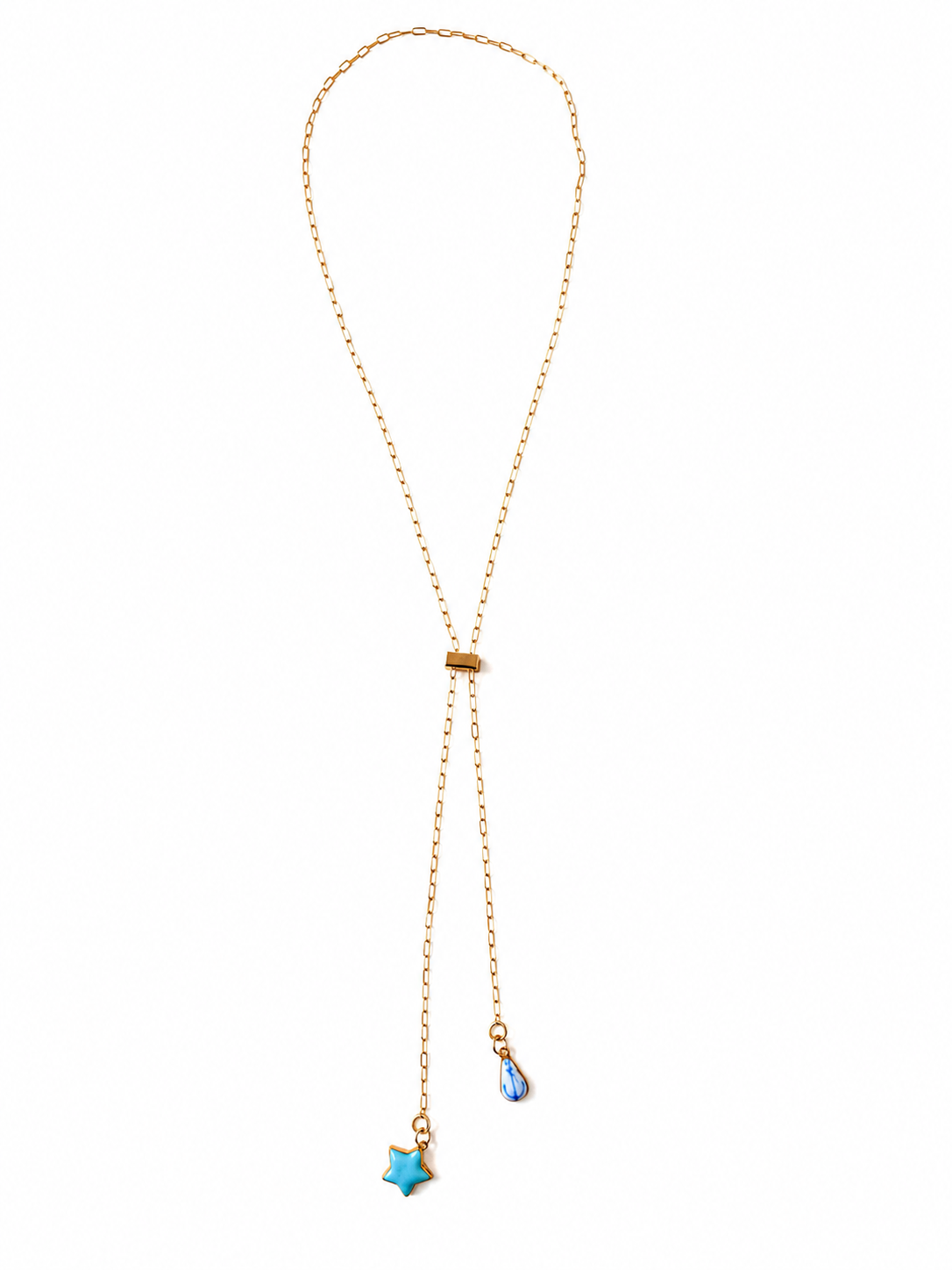Paperclip Slider Lariat Necklace with Double Charm Holders
