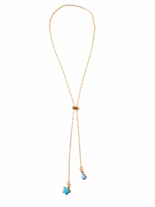 Paperclip Slider Lariat Necklace with Double Charm Holders