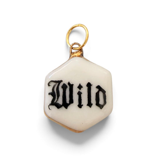 “Wild” Old English Hexagon Charm