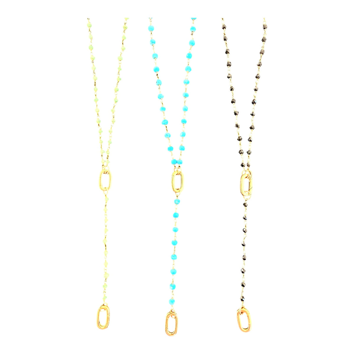 Beaded Gemstone Wire Wrapped Charm Holder Drop Necklace w/ Extender