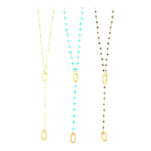 Wire Wrapped Gemstone Charm Holder Drop Necklace w/ Extender