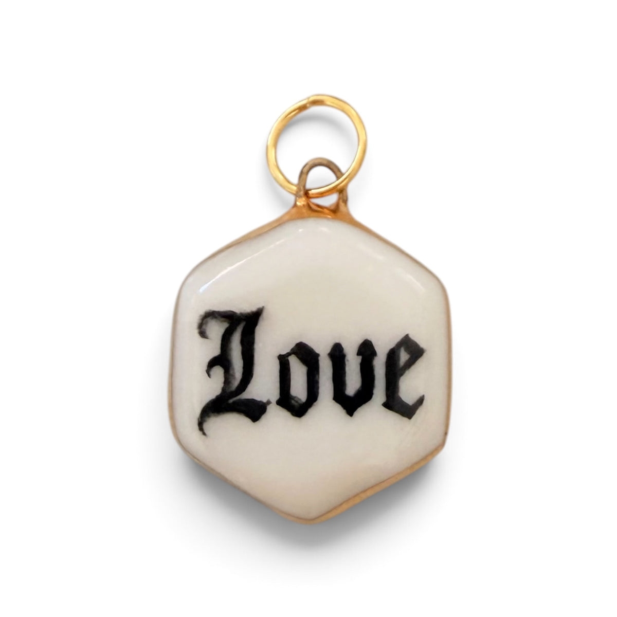 “Love” Old English Hexagon Charm