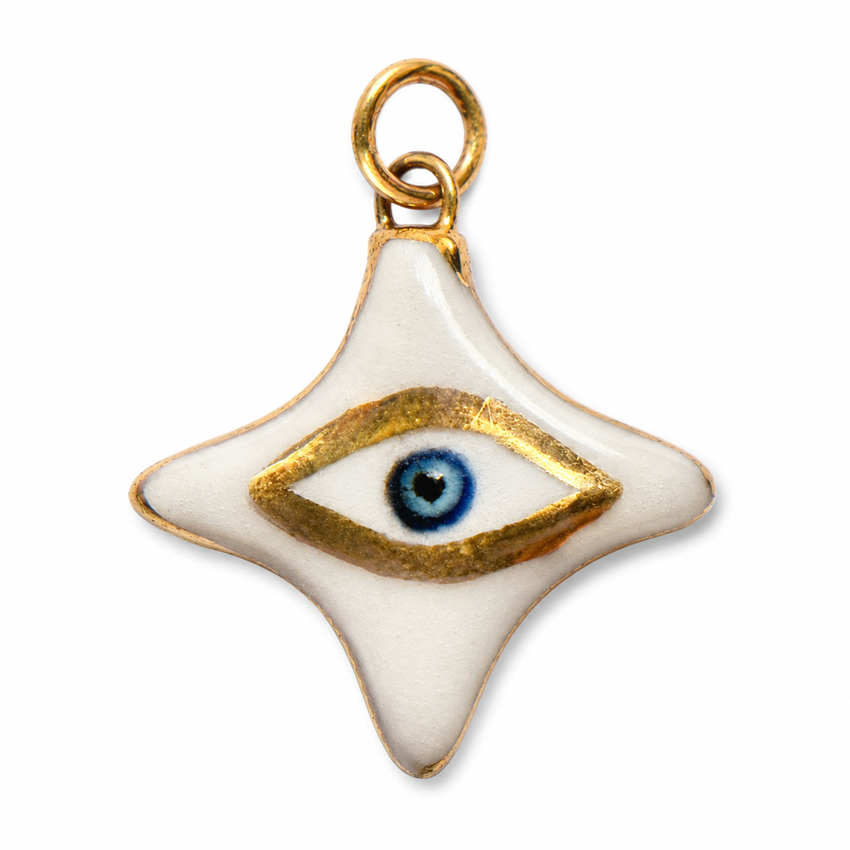Gold Detail White Evil Eye 4-Point Star