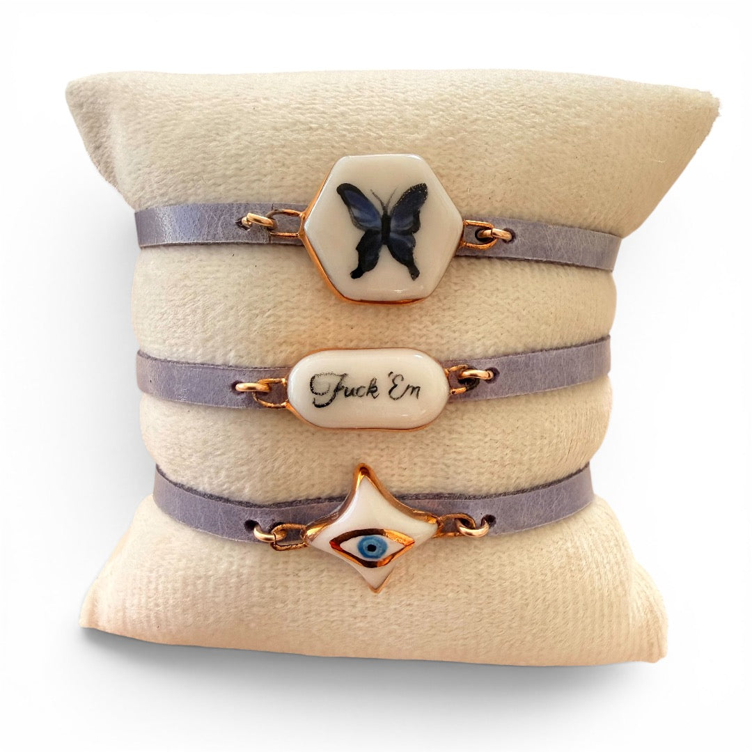 Adjustable Lavender Leather Charm Bracelet