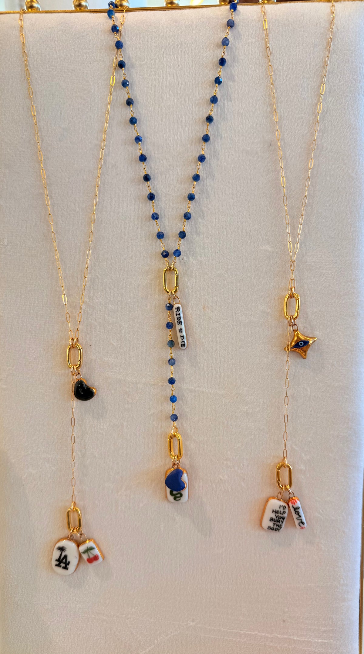 Beaded Gemstone Wire Wrapped Charm Holder Drop Necklace w/ Extender