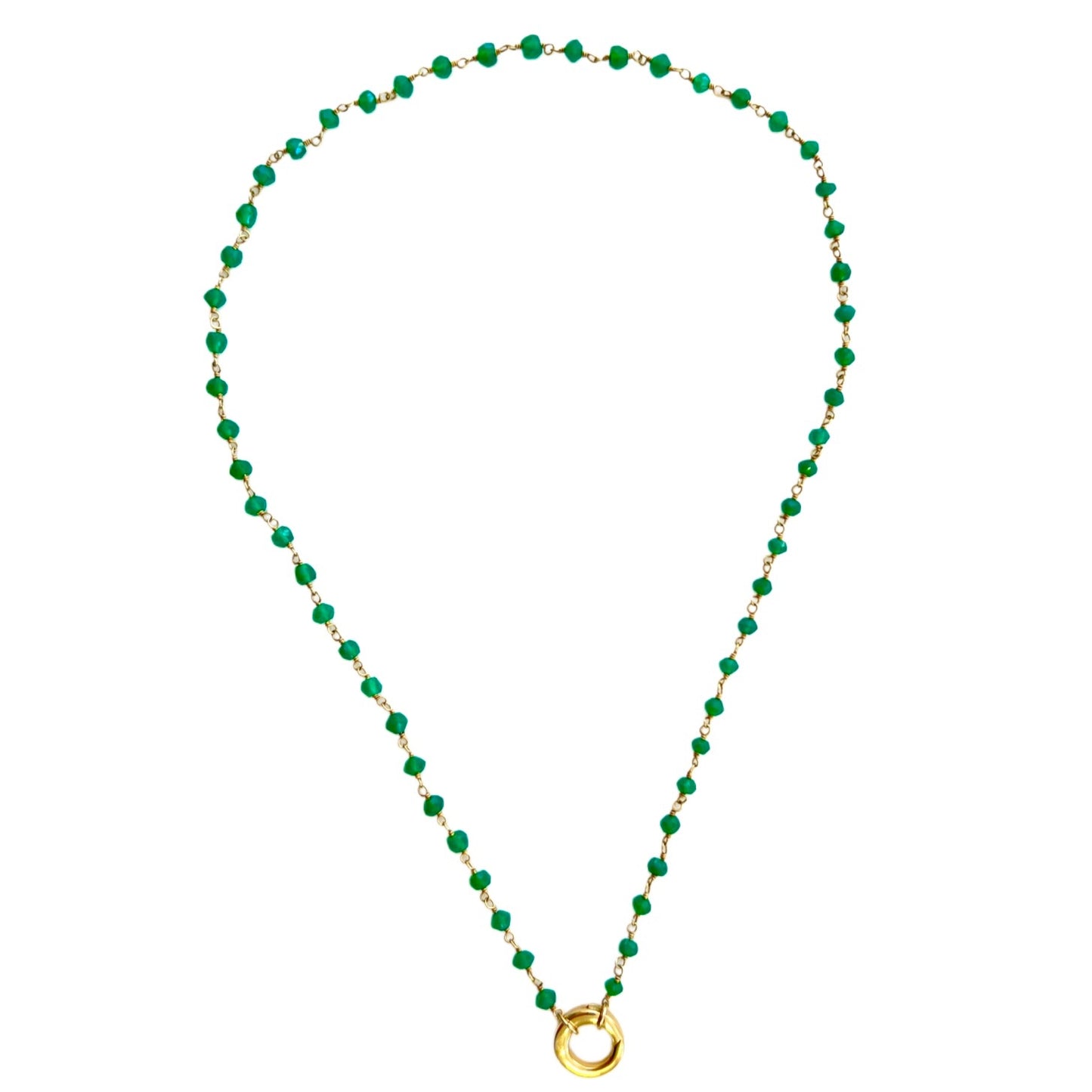 Green Beaded Gold-Filled Chain Necklace