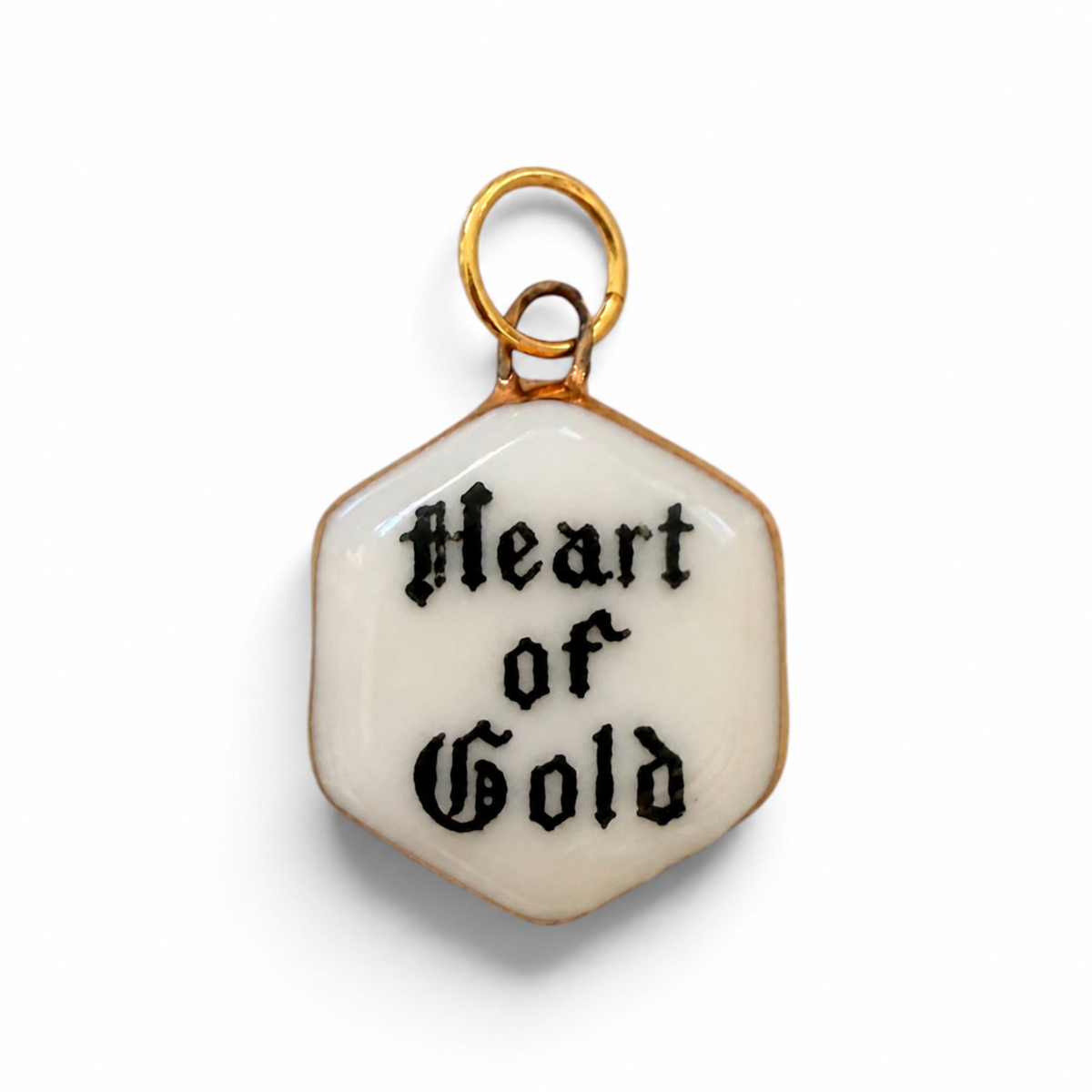 “Heart of Gold” Old English Hexagon Charm
