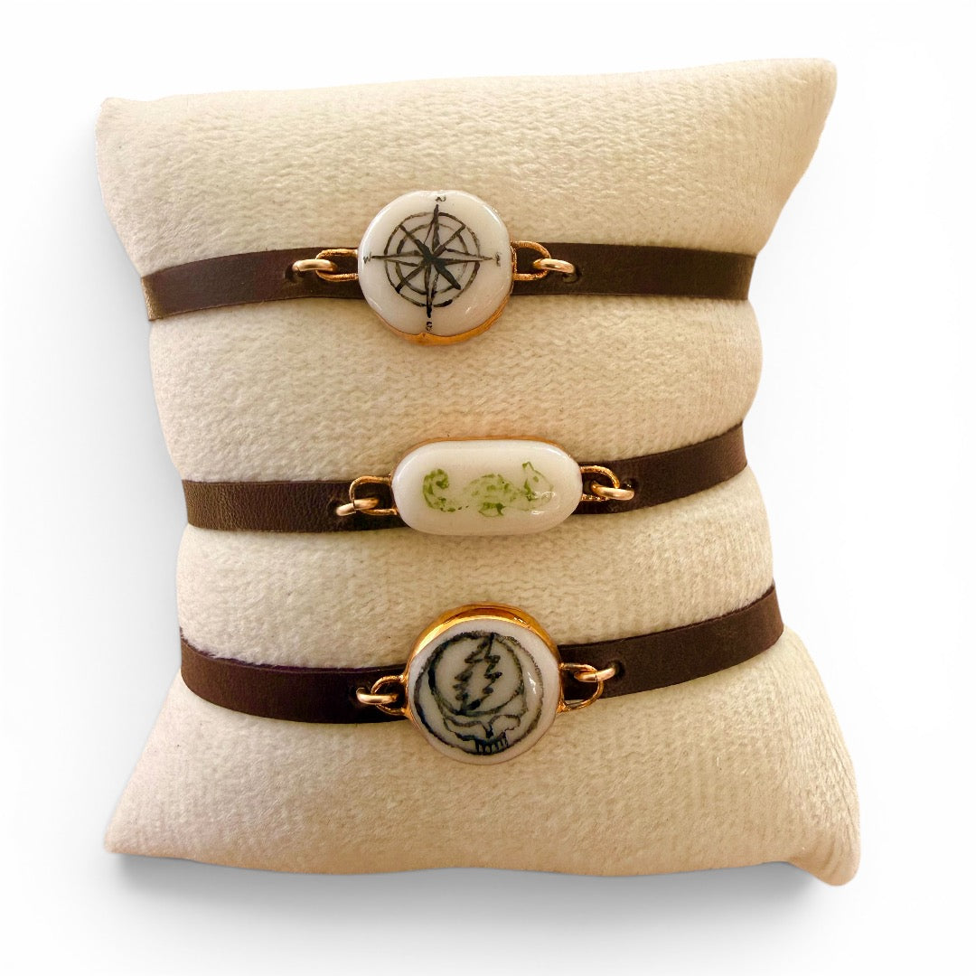 Adjustable Dark Brown Leather Charm Bracelet