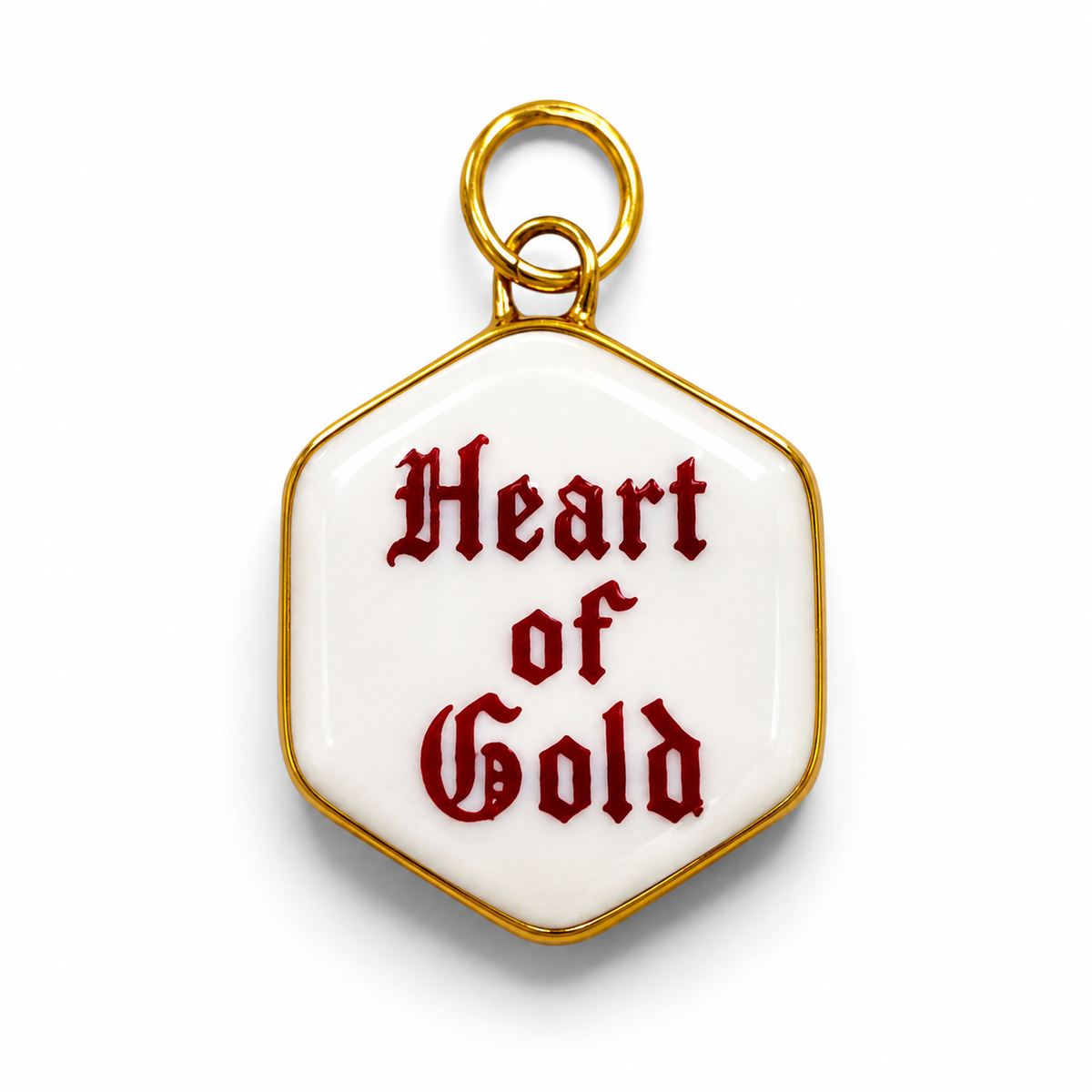 “Heart of Gold” Old English Hexagon Charm