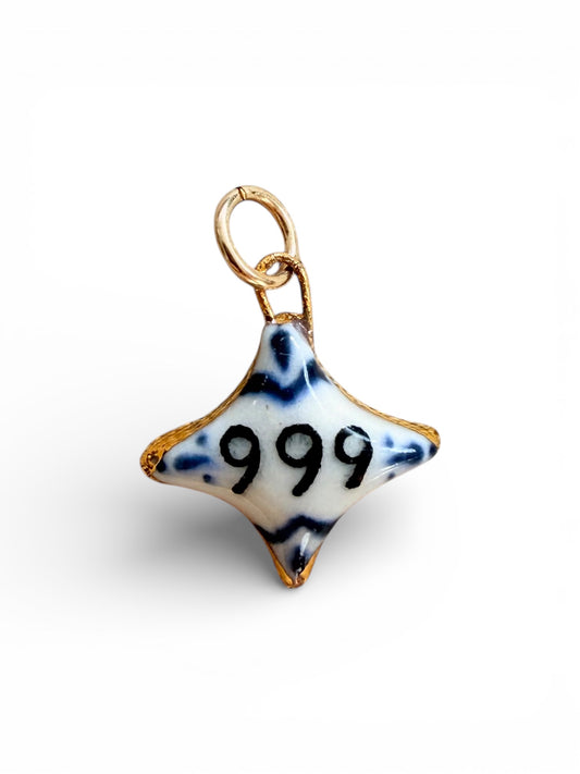 999 Angel Number 4 Point Star Charm