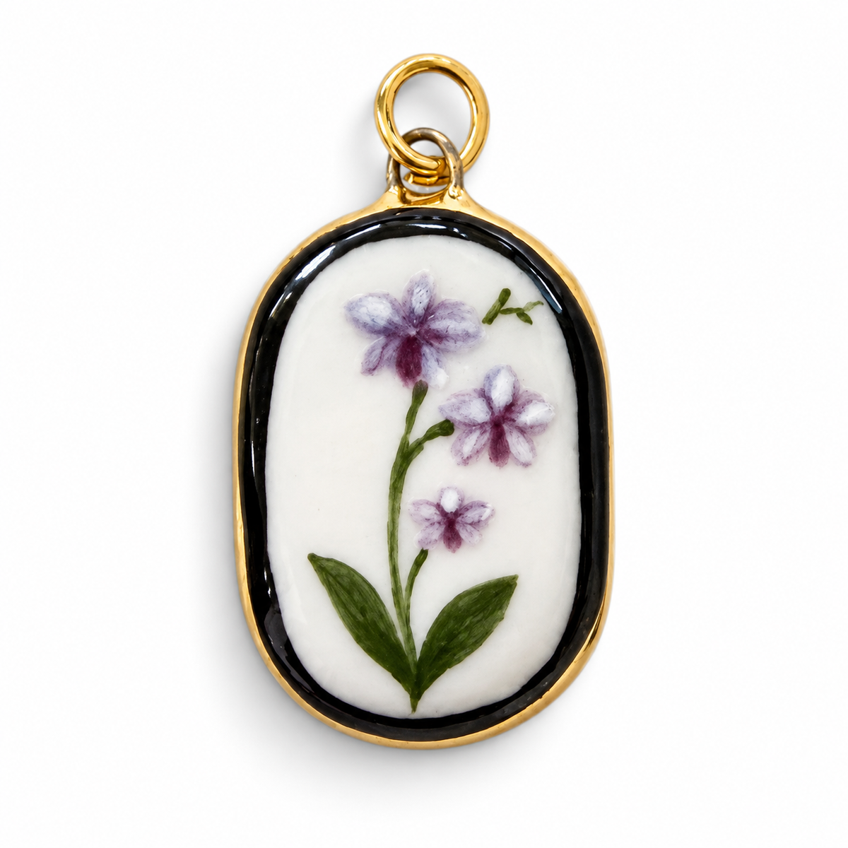 Orchid Black Frame Oval Charm