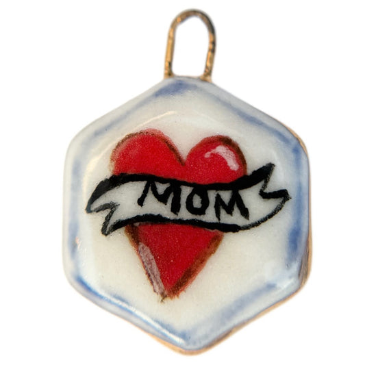 Mom Tattoo Style Heart Charm