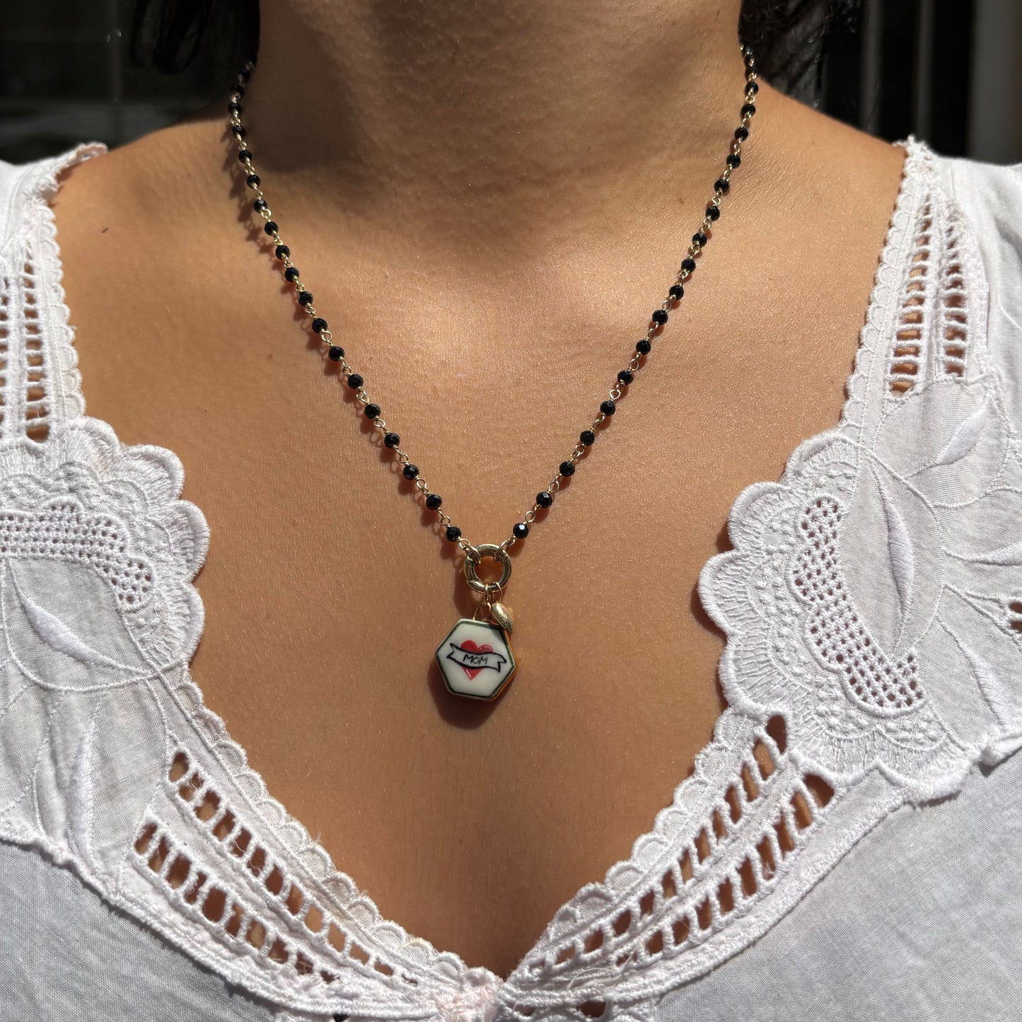 Mom Tattoo Style Heart Charm