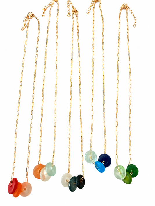 Recycled Glass Gold Filled Paperclip Chain Necklace
