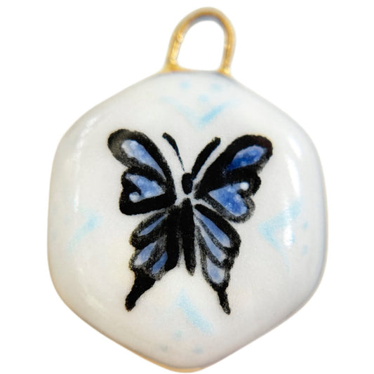 Blue Butterfly Hexagon Charm