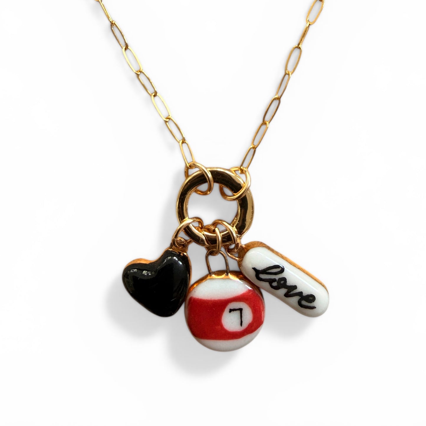 Black Heart, 7-Ball, “Love” Charm Necklace