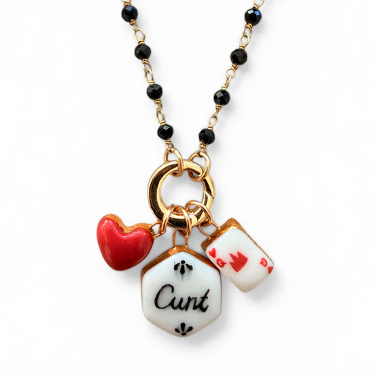 Red Heart, “Cunt”, Queen of Hearts Charm Necklace