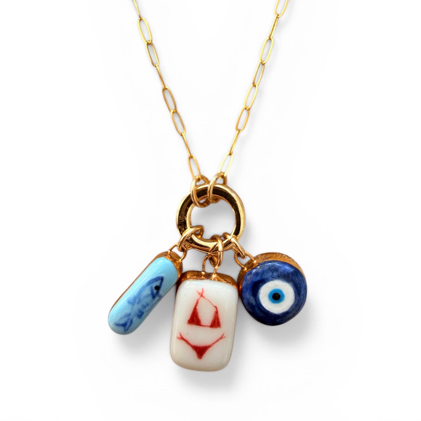 Blue Lucky Fish, Red Bikini, Evil Eye Charm Necklace