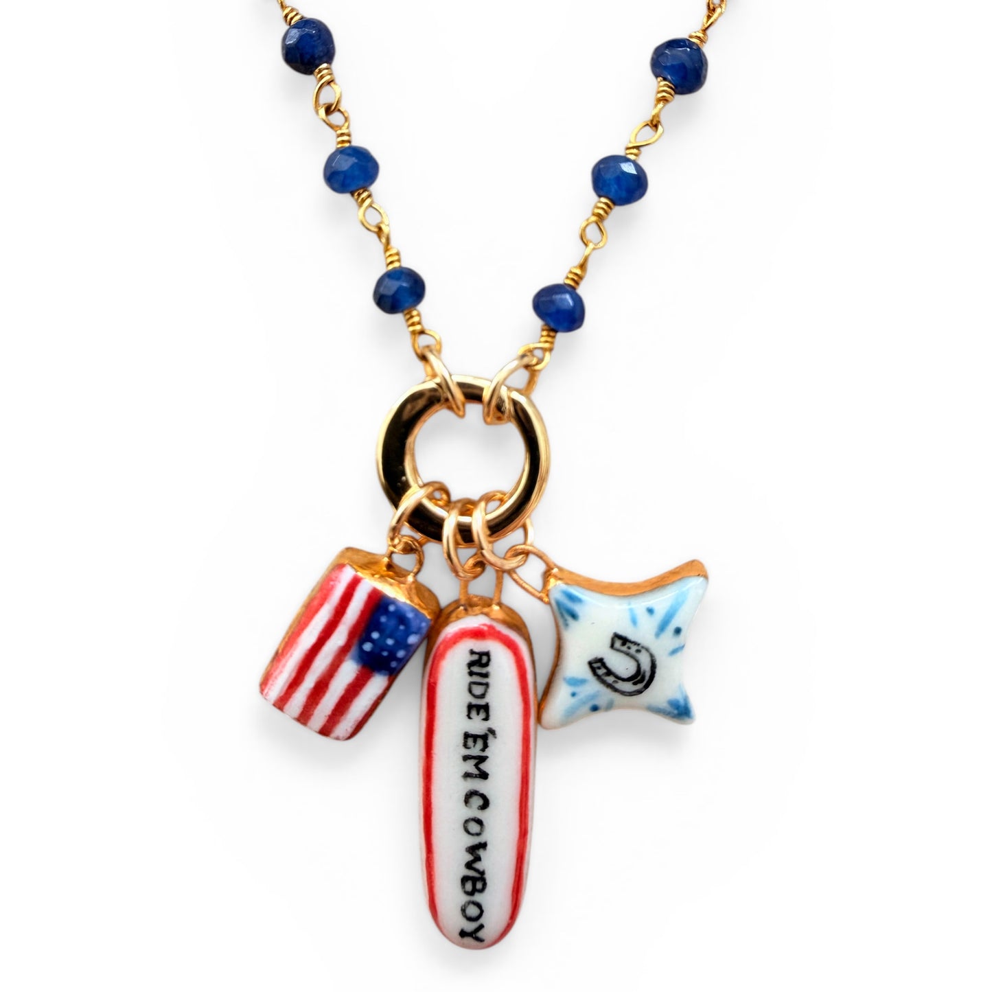 American Flag, “Ride “Em Cowboy”, Horseshoe Charm Necklace