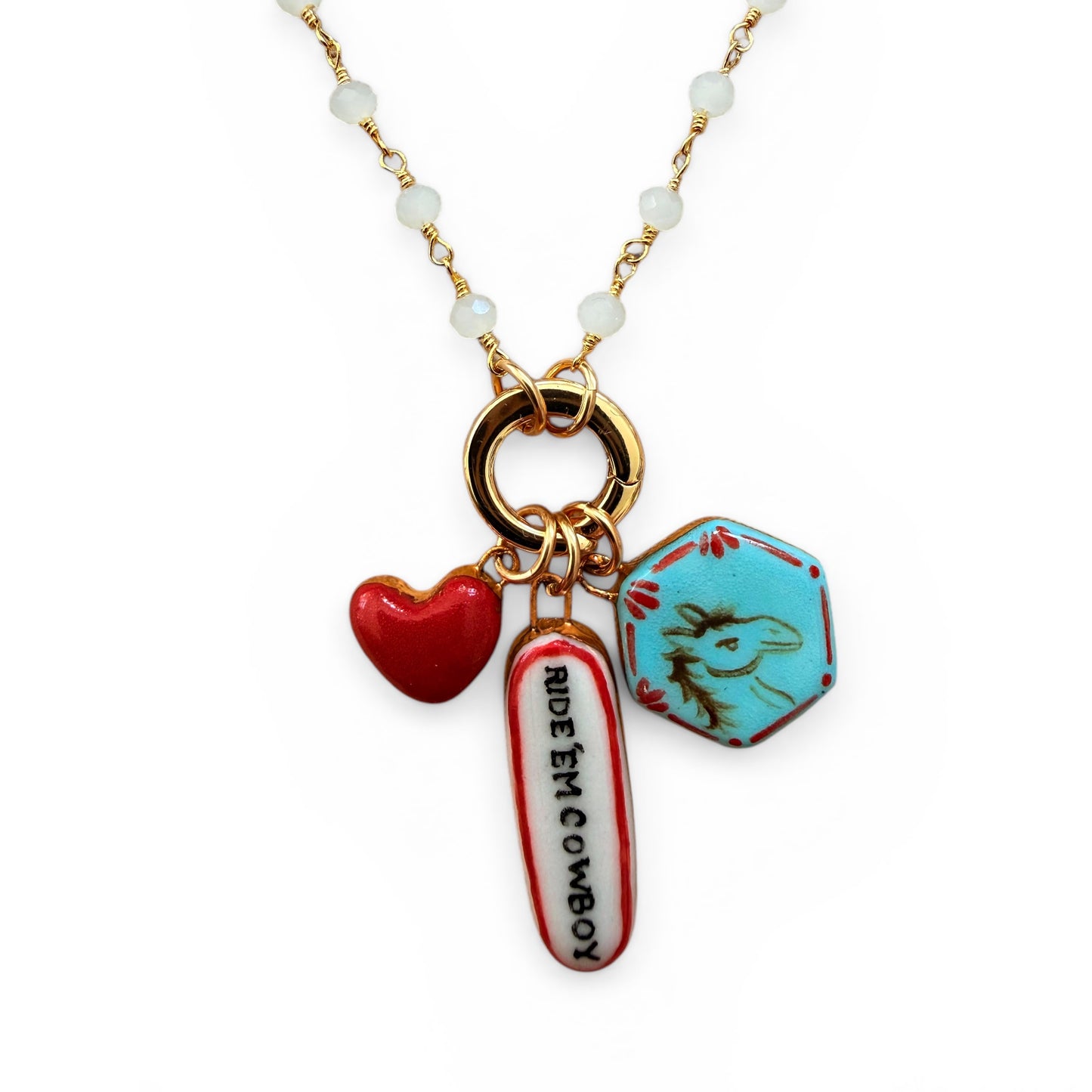 Red Heart, “Ride ‘Em Cowboy”, Blue Horse Charm Necklace
