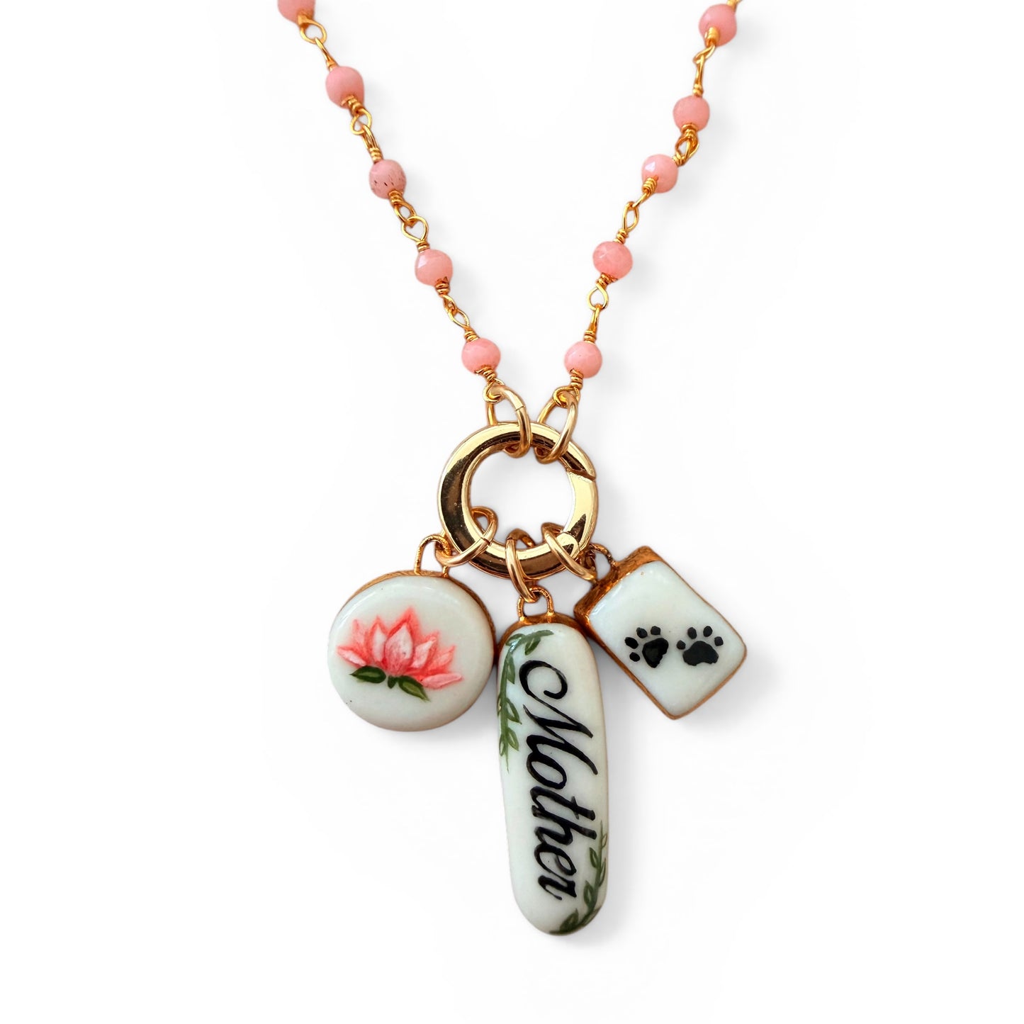 Lotus, “Mother”, Paw Print Rectangle Charm Necklace