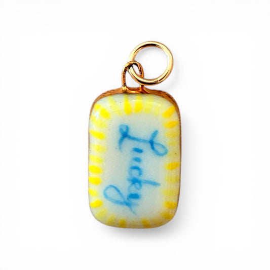 "Lucky" Yellow Rectangle Charm