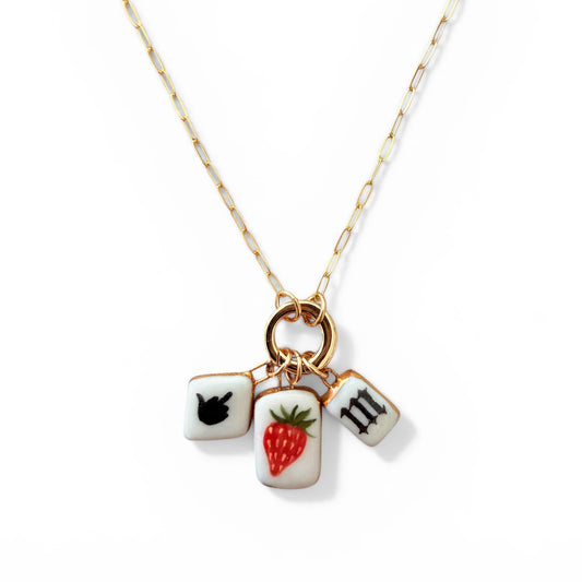 Middle Finger, Strawberry, Old English Charm Necklace