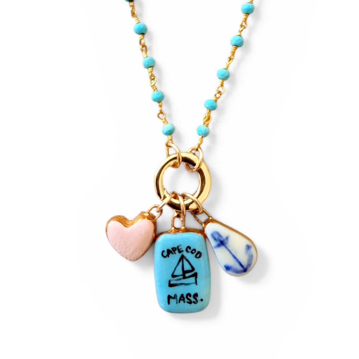 Pink Heart, Cape Cod, Small Navy Anchor Charm Necklace