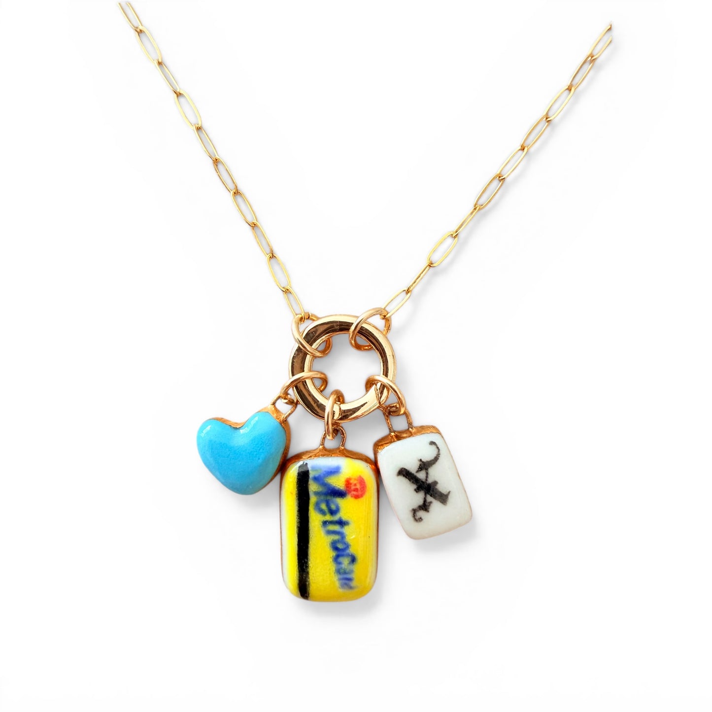 Blue Heart, Metrocard, Old English Initial Charm Necklace