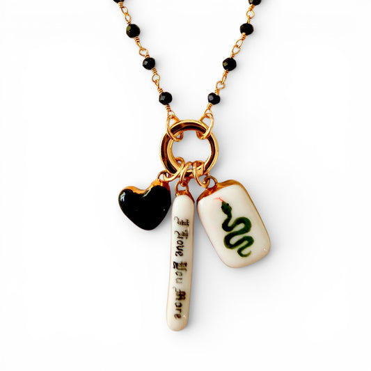 Black Heart, “I Love You More”, Green Snake Charm Necklace