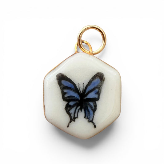 Blue Butterfly Hexagon Charm