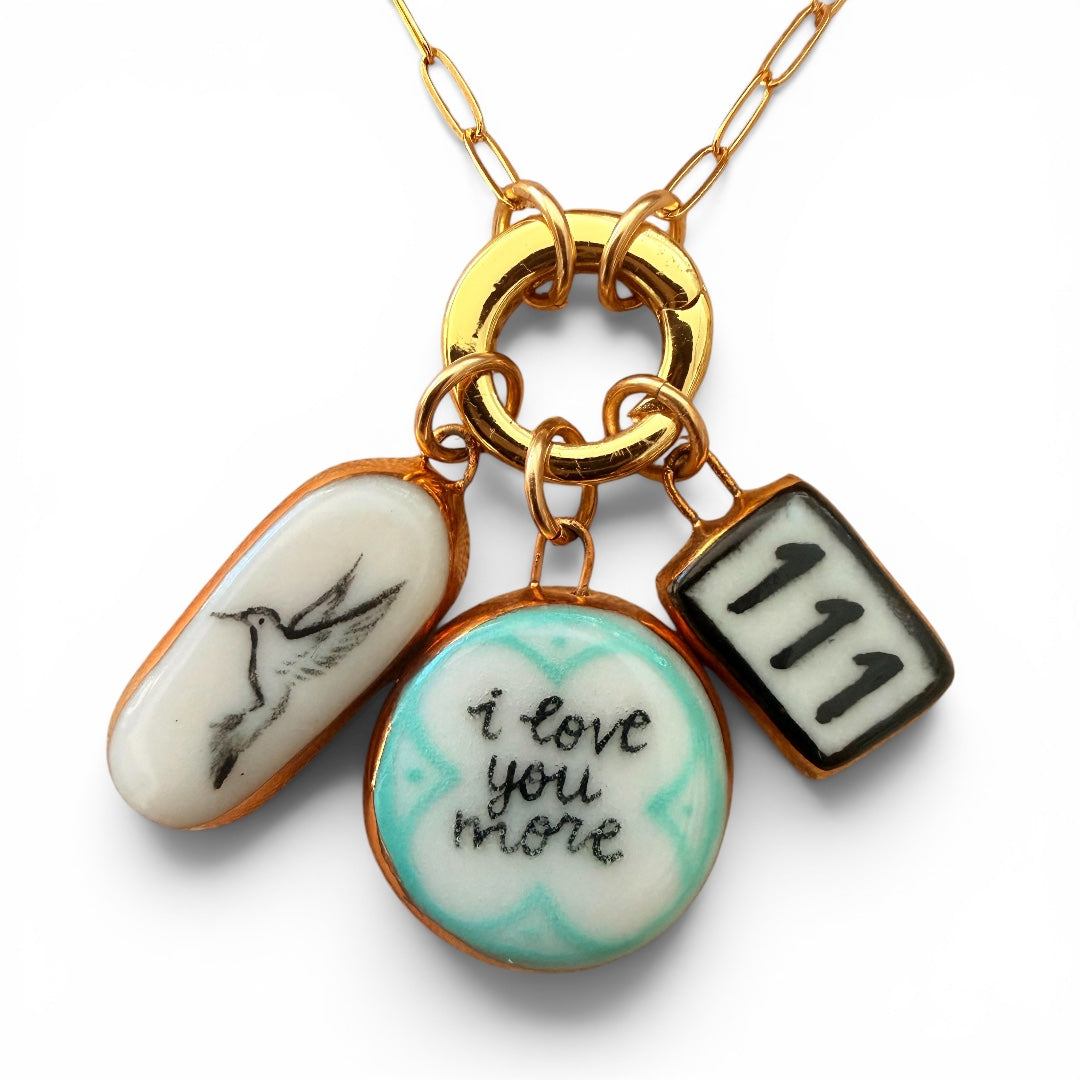 Hummingbird, "I Love You More", Angel Number Charm Necklace