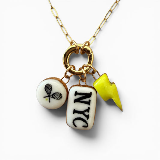 Tennis, Classic "NYC", Green Lightning Bolt Charm Necklace