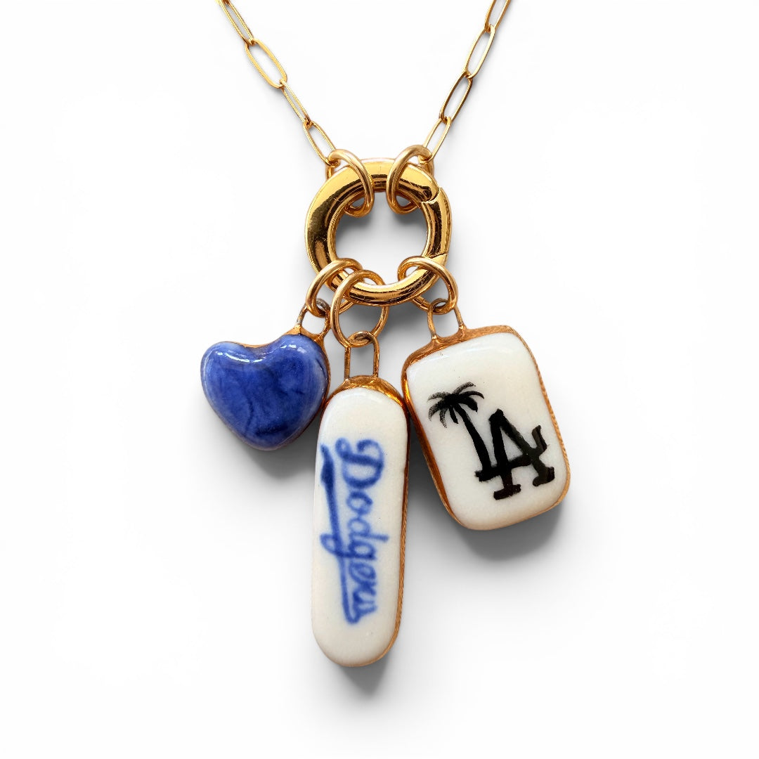 Navy Heart, Dodgers, LA Palm Tree Charm Necklace