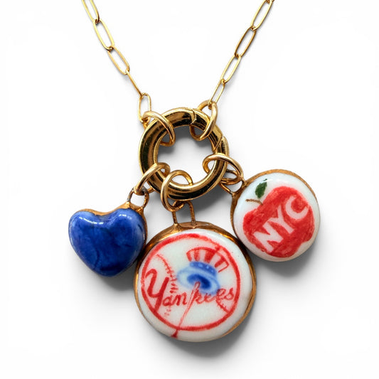 Navy Heart, Classic Yankees, NYC Big Apple Charm Necklace