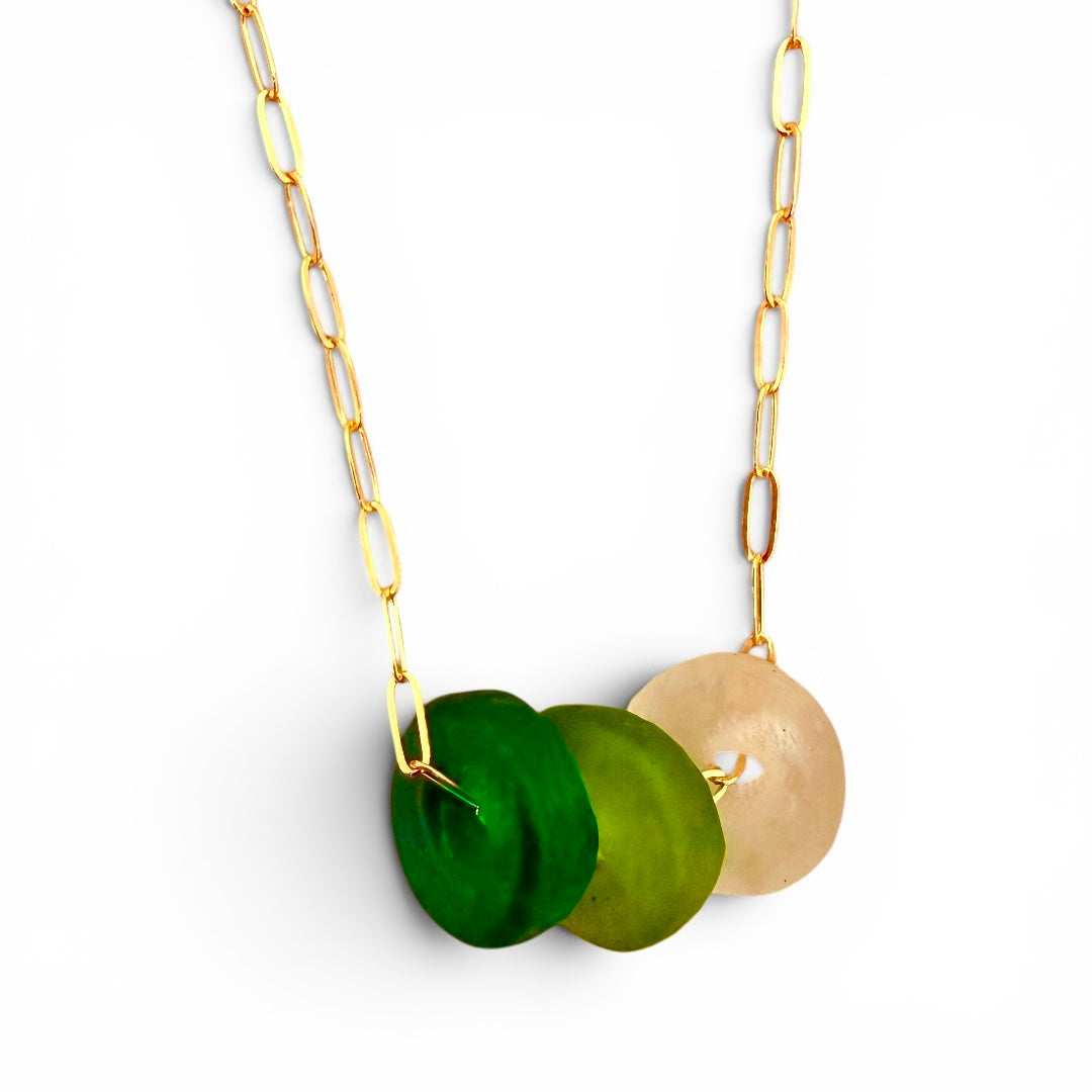 Recycled Glass Gold Filled Paperclip Chain Necklace