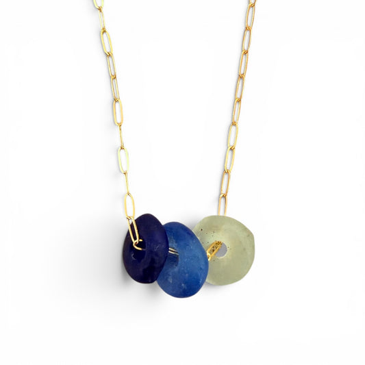 Recycled Sea Glass Gold Filled Paperclip Chain Necklace